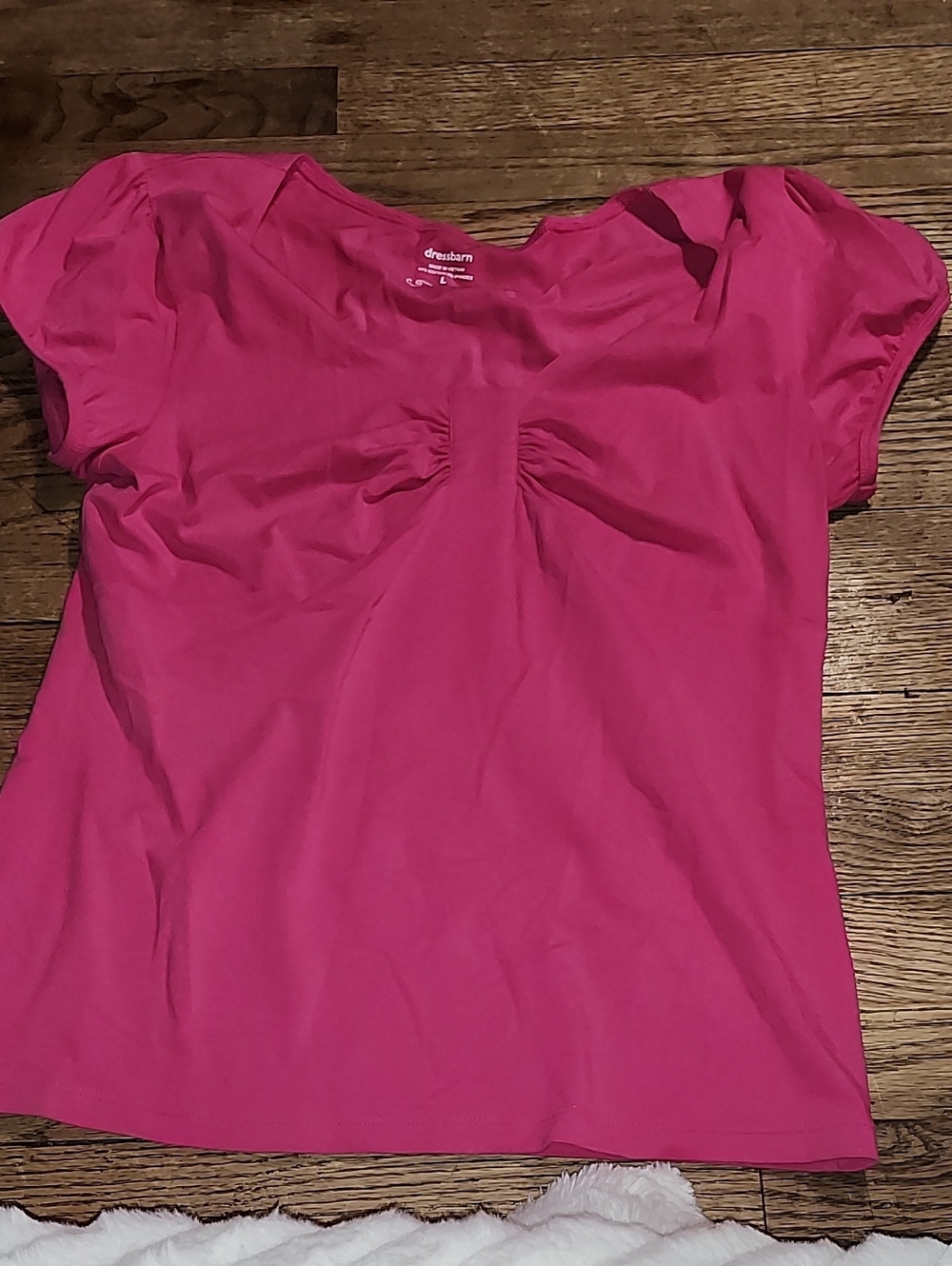 dressbarn Vibrant Pink Short-Sleeve Gathered Front Blouse